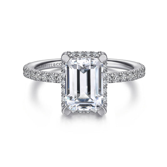 Gabriel & Co. 14 Karat White Gold Emerald Cut Halo Semi-Mount Diamond Engagement Ring