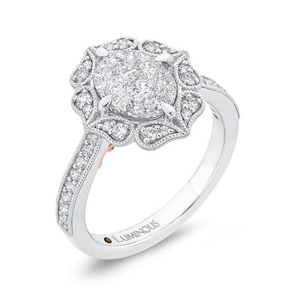 Luminous White And Rose Gold Fancy Halo Engagement Ring - Diamond Engagement Rings
