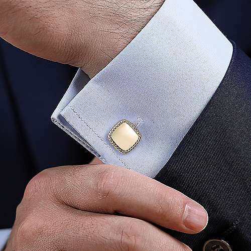 Gabriel & Co Yellow Gold Square Cufflinks with Twisted Rope Trim - Gents Cufflinks