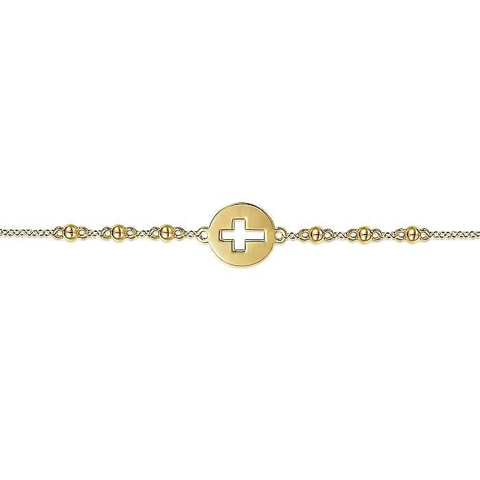 Gabriel & Co. Yellow Gold Chain Bracelet with Cutout Cross Disc Bracelet