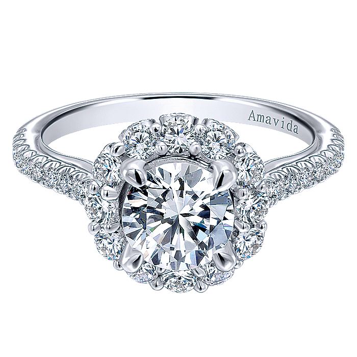 Amavida White Gold Round Halo Engagement Ring - Diamond Semi-Mount Rings