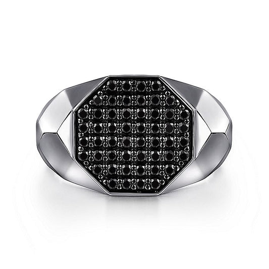 Gabriel & Co Sterling Silver Faceted Ring with Pavé Black Spinel