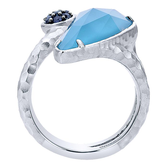 Gabriel & Co Silver Hammered Turquoise Doublet And Blue Sapphire Ring - Colored Stone Rings - Women's