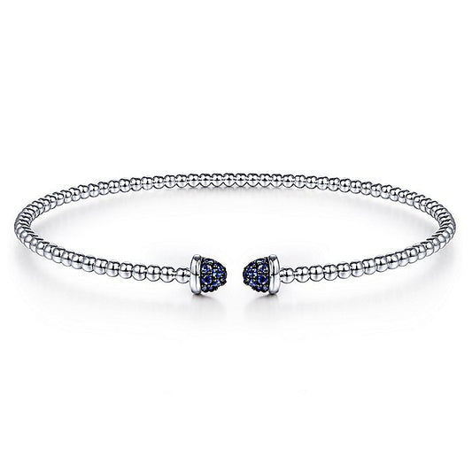 Gabriel & Co White Gold Bujukan Bead Cuff Bracelet with Sapphire Pavé Caps - Diamond Bracelets