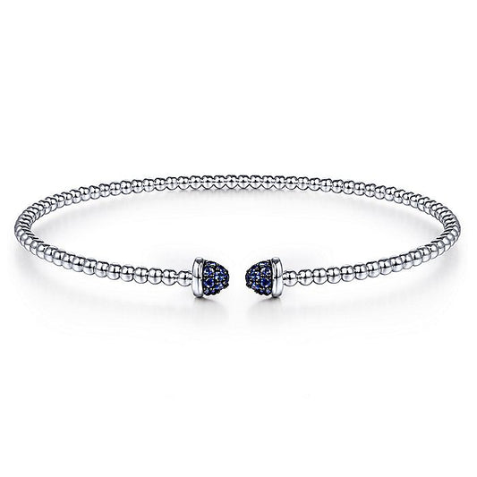 Gabriel & Co White Gold Bujukan Bead Cuff Bracelet with Sapphire Pavé Caps
