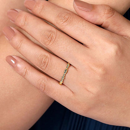 Gabriel & Co Yellow Gold Alternating Bar and Bujukan Bead Stackable Ring