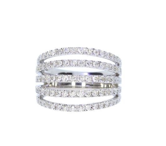 Ladies White Gold Five Row Diamond Fashion Ring - Diamond Fashion Rings - Women's