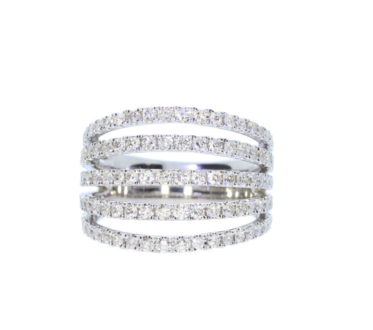 Ladies White Gold Five Row Diamond Fashion Ring