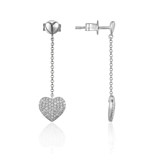 Luvente 14 Karat White Gold Diamond Heart Dangle Earrings - Diamond Earrings