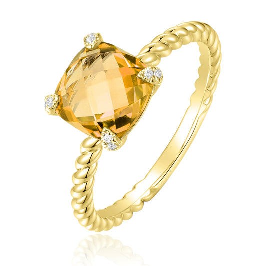 Luvente 14 Karat Yellow Gold Cushion Cut Citrine Ring - Colored Stone Rings - Women's