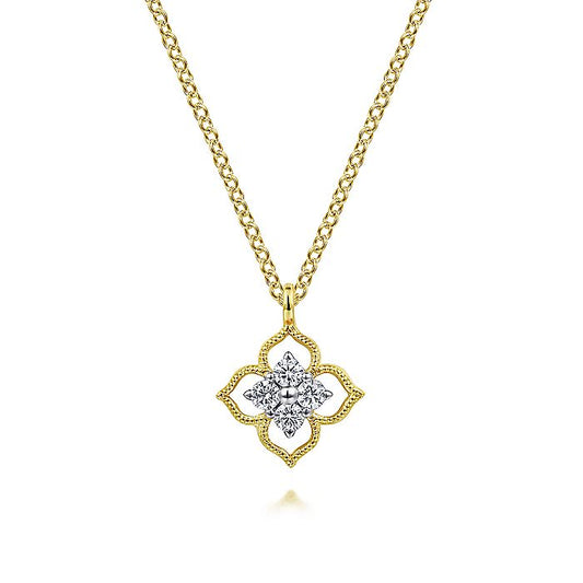 Gabriel & Co. Yellow Gold Floral Diamond Pendant Necklace