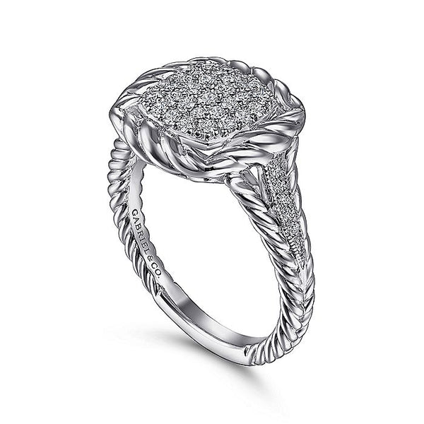 Gabriel & Co Sterling Silver White Sapphire Pavé Twisted Rope Framed Ring