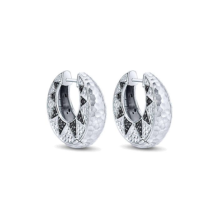 Gabriel & Co Sterling Silver Hammered 10mm Black Spinel Huggie Earrings